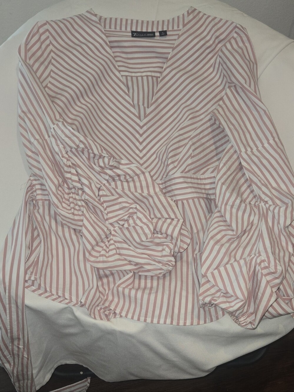 Zara Pink Striped V-Neck Blouse